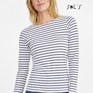 T-shirt Long sleeve Women's striped pattern 100% combed cotton MARINE