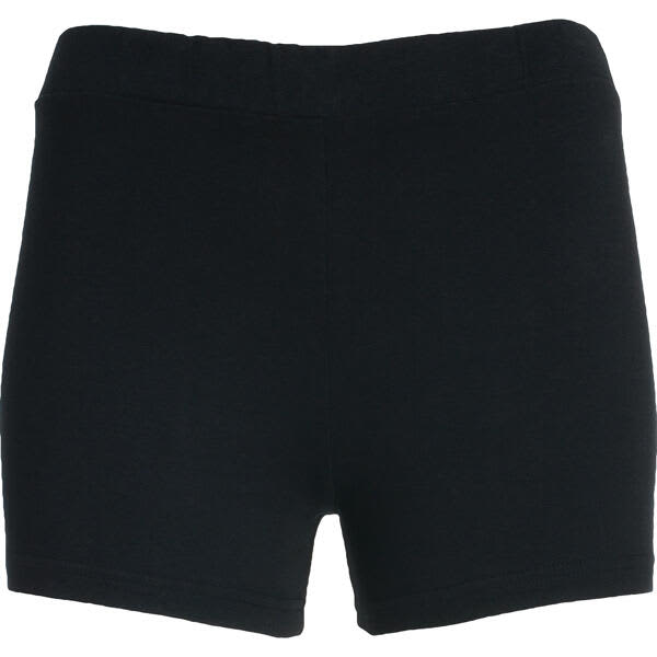 Black sports shorts with a fitted design and an elastic waistband, featuring a logo. Nelly Shorts - Image 1