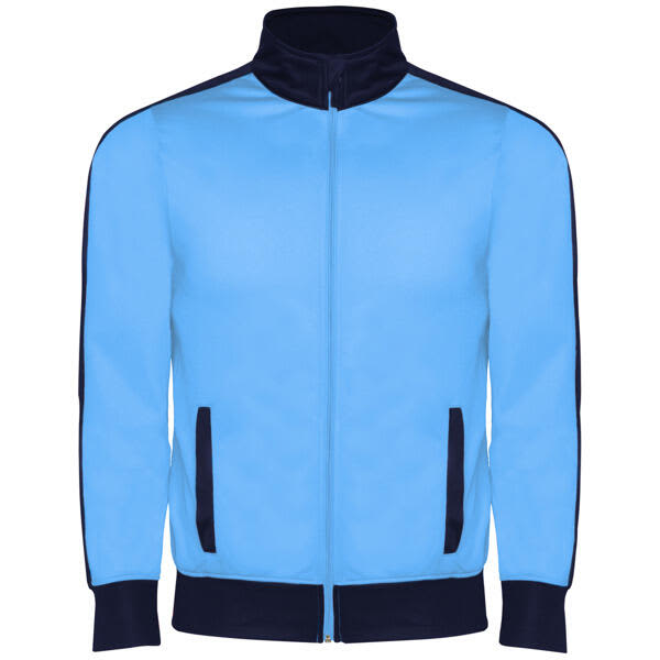 A blue tracksuit jacket with navy accents and side pockets. Features a high collar and zip closure. Esparta Tracksuit - Image 1