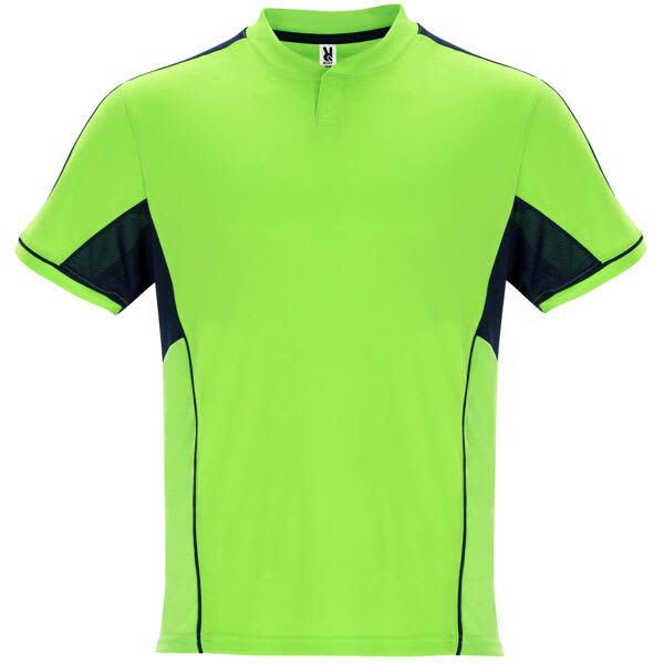 A green sports uniform top featuring navy blue accents and a short collar. It has a logo on the label. Boca Sports Set (Youth) - Image 1