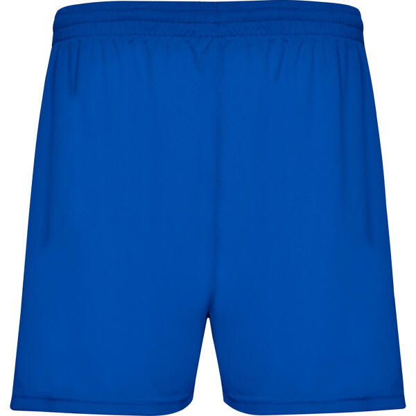 Blue sports shorts with an elastic waistband and side pockets, featuring a logo on the waistband. Calcio Sport Shorts - Image 1