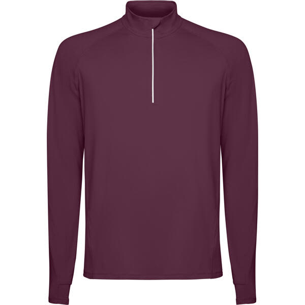 A maroon half zip sweatshirt with long sleeves and a subtle zipper detail at the neck. It features a logo. Estambul Half Zip Sweatshirt - Image 1