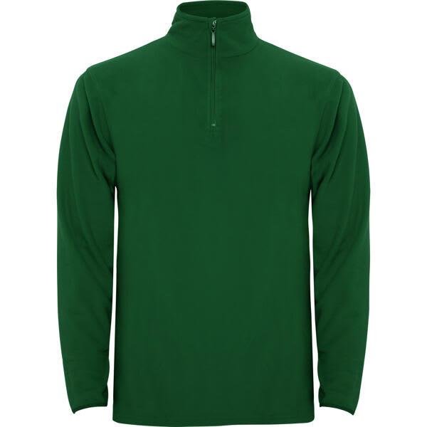 A green Himalaya Half Zip Sweatshirt featuring a high collar and a zippered neck. It has a simple, solid design. Himalaya Half Zip Sweatshirt - Image 1