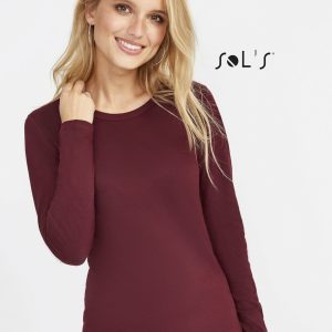T shirt long sleeve women's , round neck semi combed 100% ring spun cotton , ribbed neck MAJESTIC