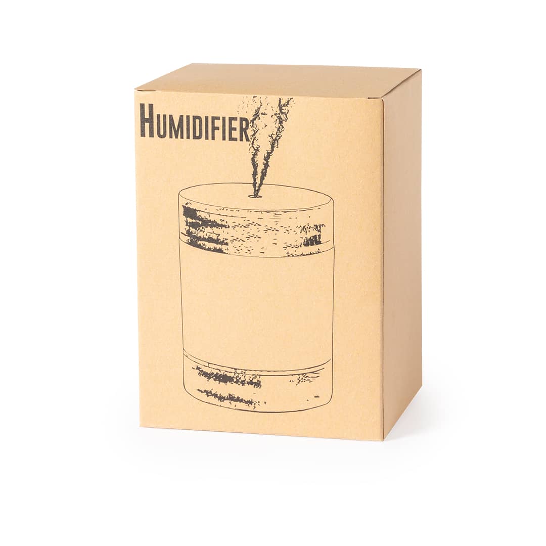 A brown box featuring a simple illustration of a humidifier with steam rising from the top. It has a logo. Wicket Humidifier - Image 1