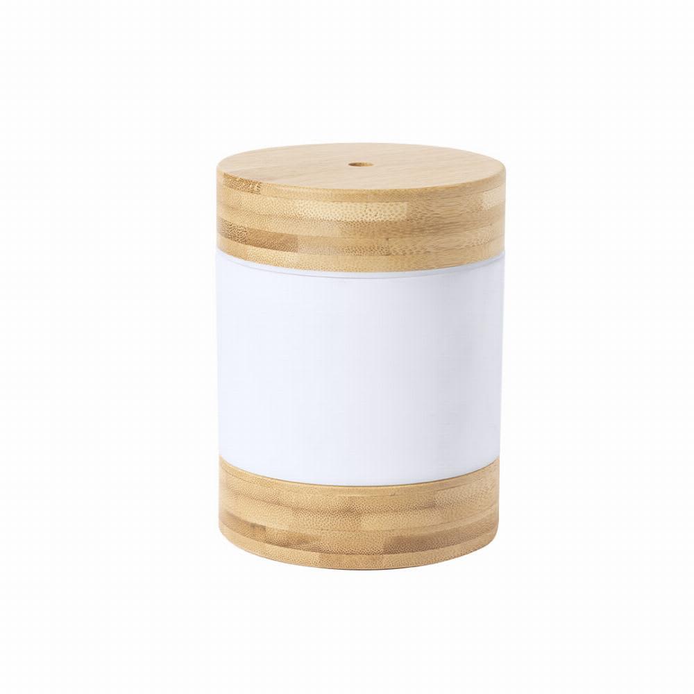 A bamboo and white drink bottle with a cylindrical shape, featuring a bamboo lid and base. Wicket - Image 1