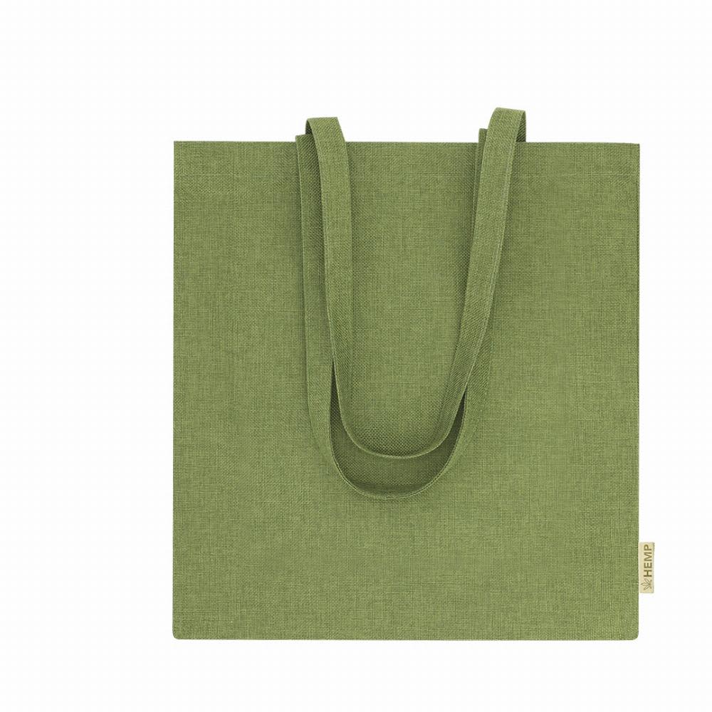 A green tote bag with long handles and a textured fabric finish. It features a small logo on the side. Misix - Image 1