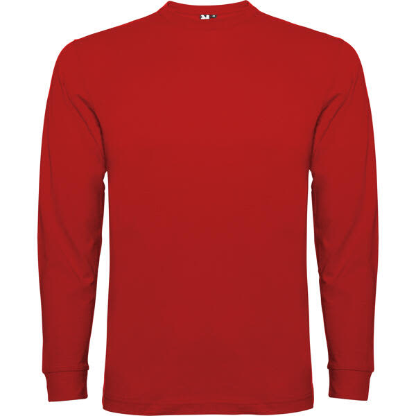 A red long sleeved t-shirt with a crew neck and long sleeves, featuring a logo on the back. Pointer Child Youth T-Shirt - Image 1