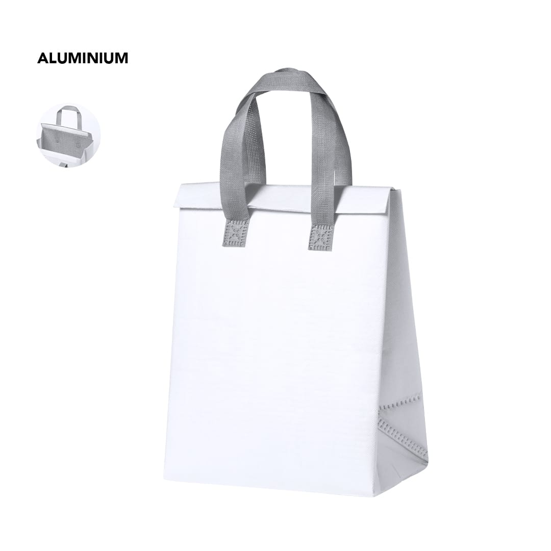A white cooler bag with grey handles and a simple design. It has a logo on the front. Pabbie Cool Bag - Image 1