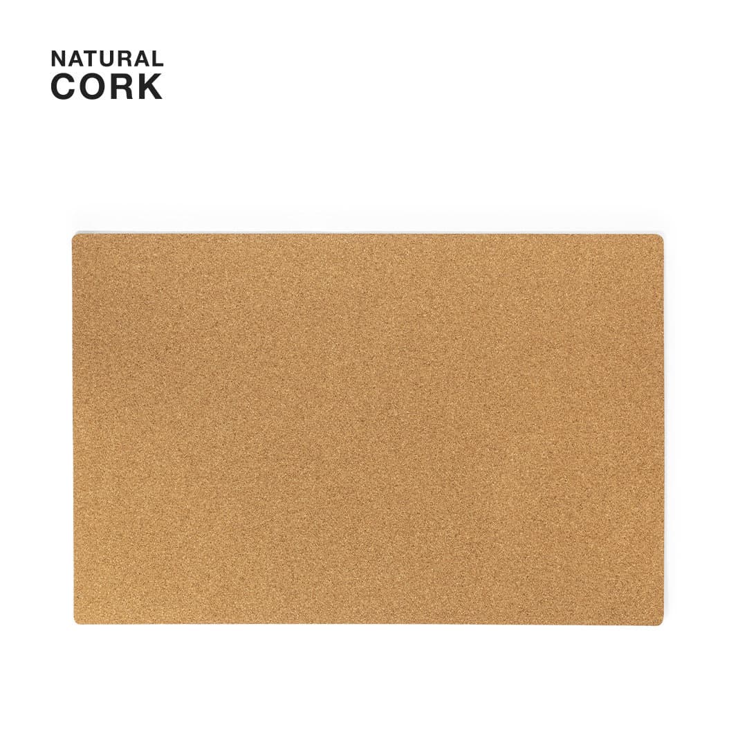 A natural cork countertop mat in a rectangular shape, featuring a simple, plain design and a logo in the corner. Hanlax Mat - Image 1