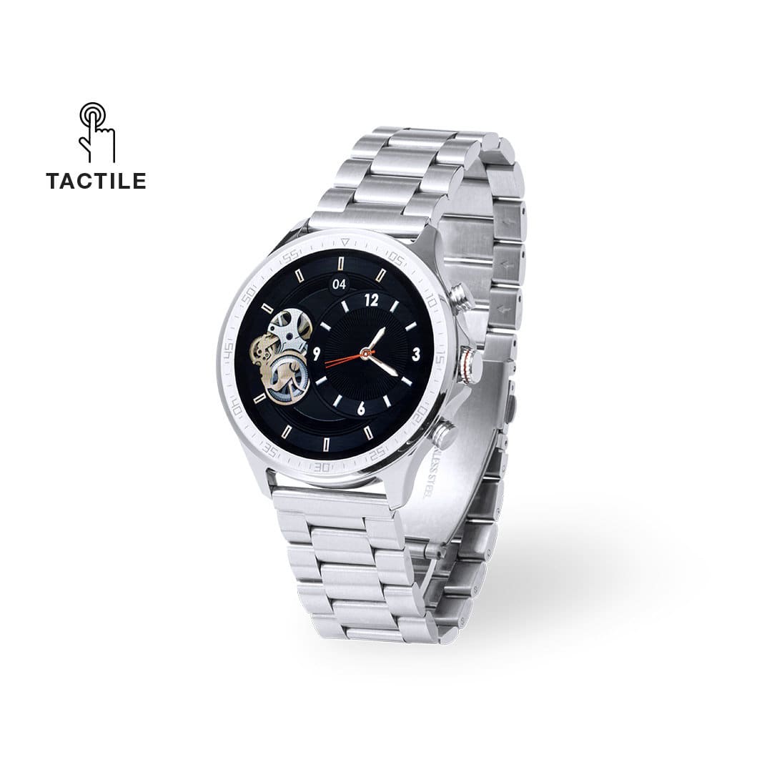 A watch with a stainless steel band, featuring a black face and visible mechanical workings, and includes a logo. Dant - Image 1
