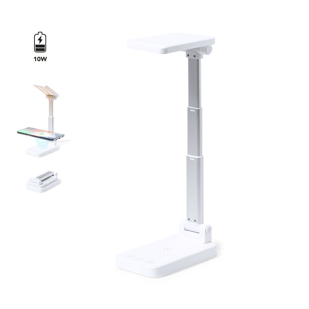 A multifunction lamp in white with an adjustable arm and a built-in wireless charger. Features a logo on the base. Cirgux Multifunction Lamp - Image 1