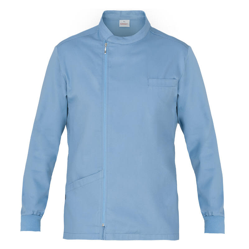 A light blue tunic with a zip front, a pocket on the chest, and long sleeves. It features a logo on the collar. Ruggero Tunic - Image 1