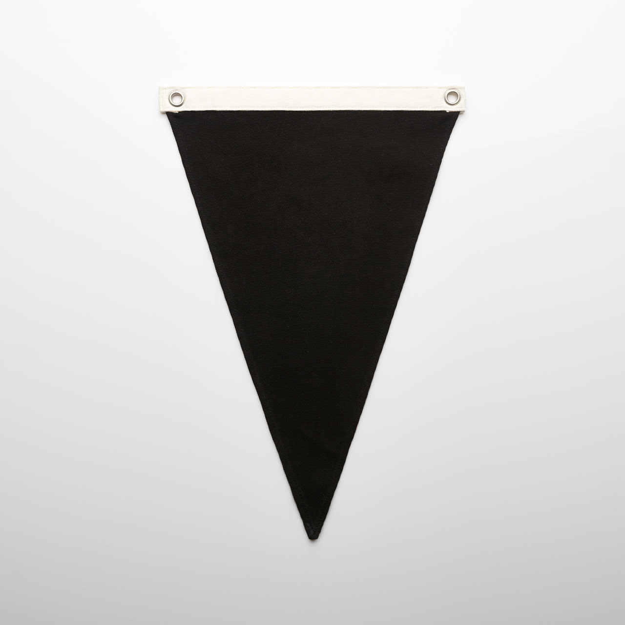 A black canvas pennant flag with a white header and eyelets for easy hanging. Canvas Pennant Flag - Image 1