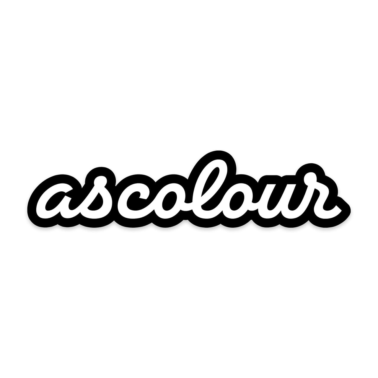 A black and white script sticker featuring the word "ascolour" in a playful font. Script Sticker - Image 1