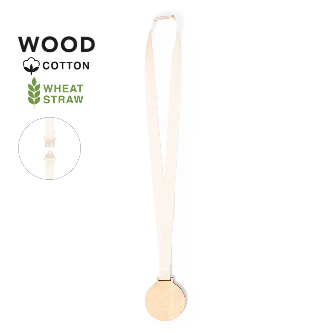 A medal with a wooden circular centre and a cream coloured fabric ribbon. It features a simple clasp. Guster - Image 1