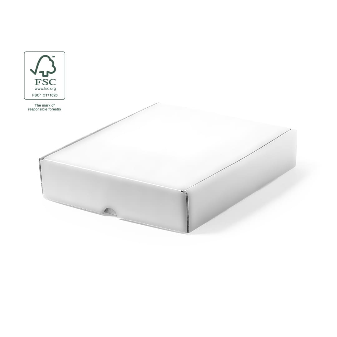A white gift box featuring a logo, designed for packaging items. It has a simple, elegant appearance. Magdus Gift Box - Image 1