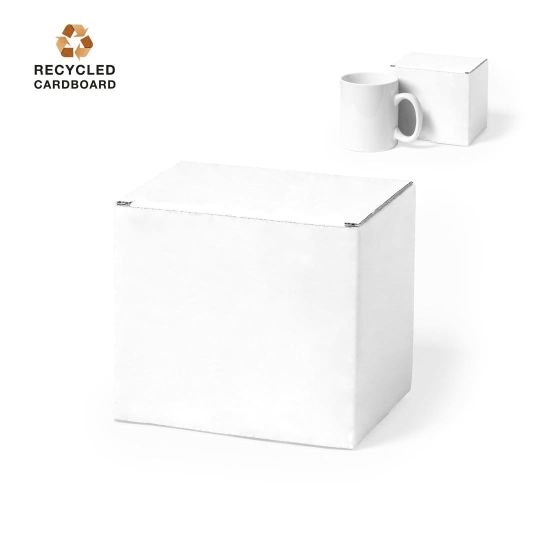 A white gift box made of recycled cardboard, containing a plain white mug. Avider Gift Box - Image 1
