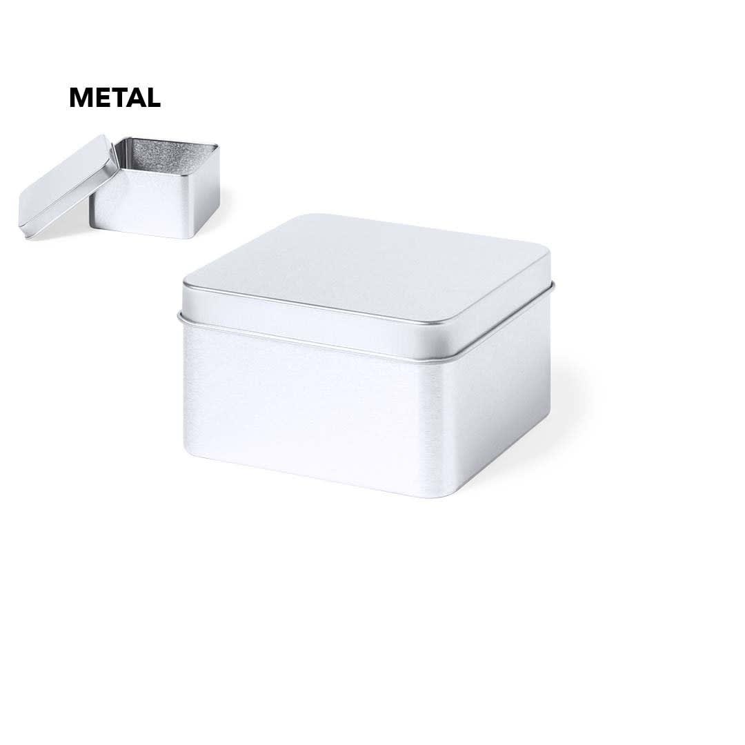 A silver metal gift box with a square shape and a removable lid. Topak Gift Box - Image 1
