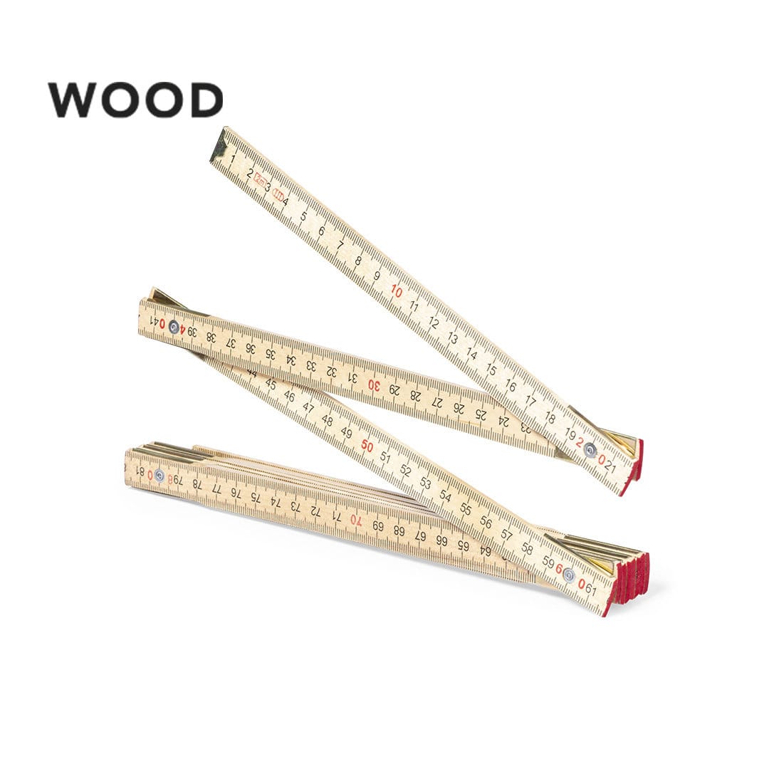 A wooden folding ruler in a tan colour, featuring multiple segments and a logo. Medil Ruler - Image 1