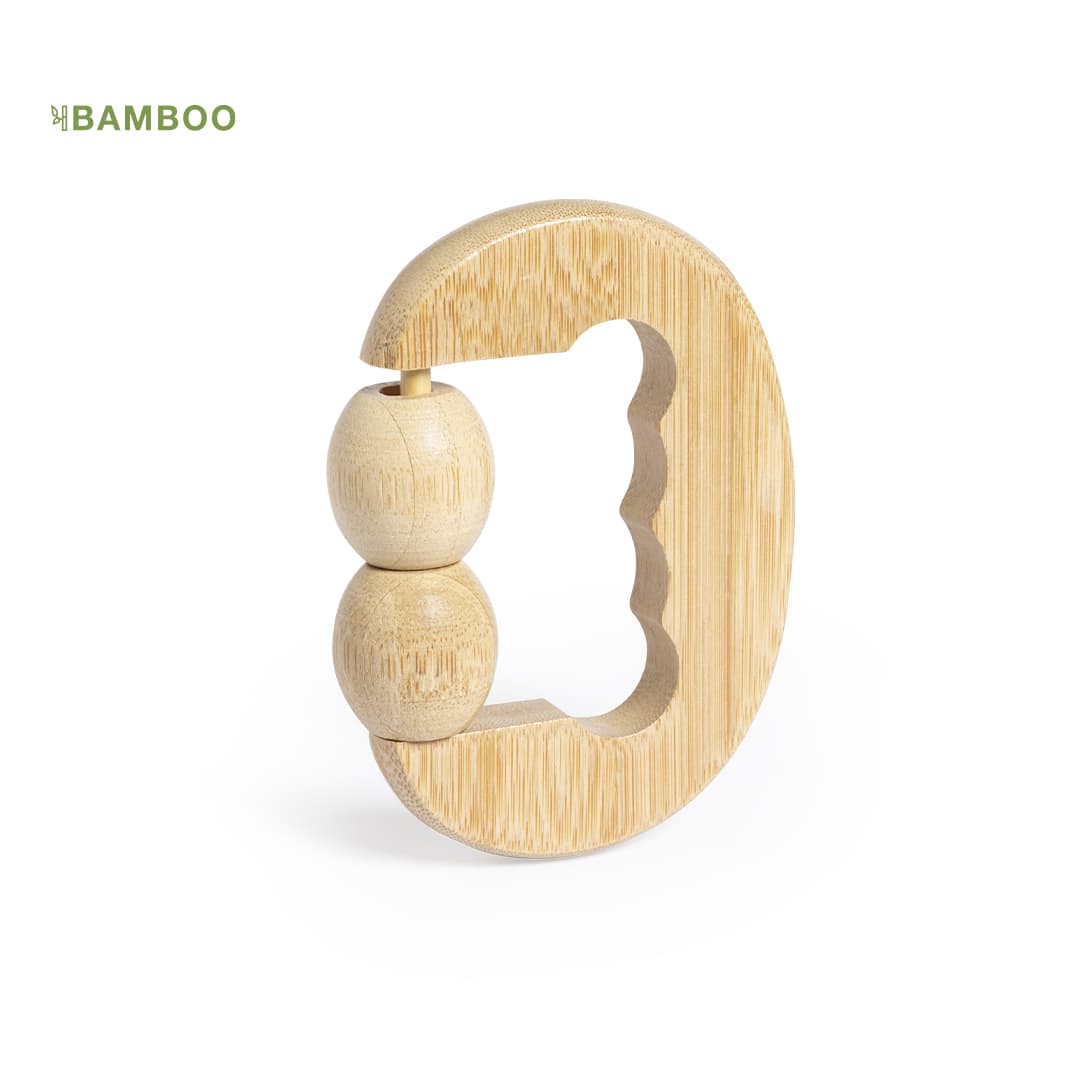 A bamboo massager featuring a rounded handle and two wooden beads, designed for health and personal care. Wendy Massager - Image 1