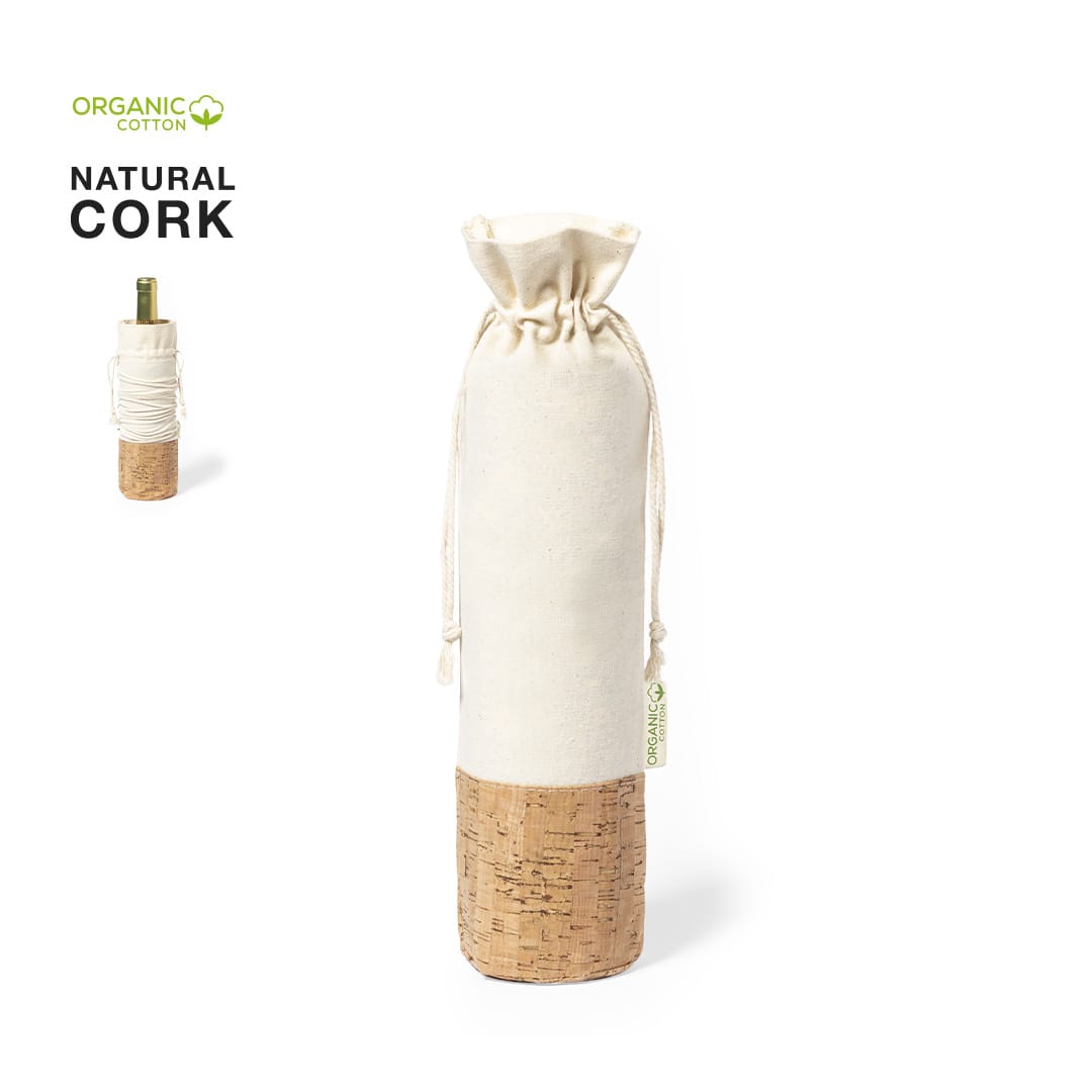 A drawstring bag made of natural cotton and cork, with a cylindrical shape and a drawstring closure. Drazen Bag - Image 1
