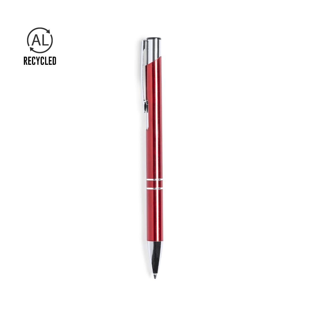 A red metal pen with a silver clip and accents. Includes a logo on the side. Luggins Pen - Image 1