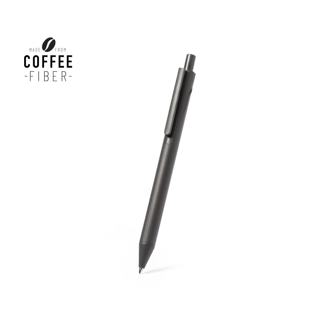 A black pen with a sleek design and a clip, made from coffee fibre. It features a logo on the side. Bropex Pen - Image 1
