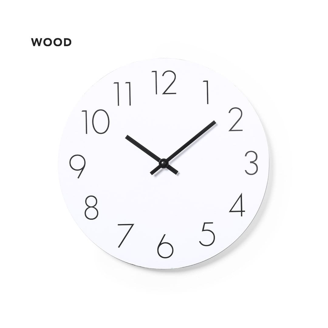 A wooden wall clock with a white face and bold black numbers, featuring black clock hands. Kajim Wall Clock - Image 1