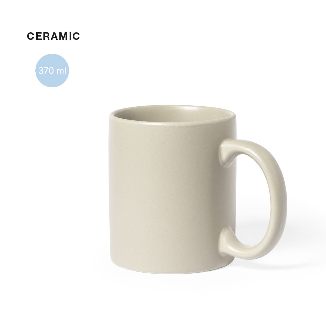 A ceramic coffee mug in a neutral beige colour, featuring a simple design and a curved handle. Capacity of 370 ml. Malik Mug - Image 1