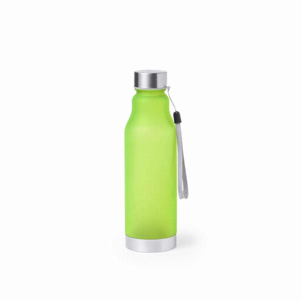 A drink bottle with a matte green finish, silver top, and a grey strap. It features a logo on the body. Fiodor - Image 1