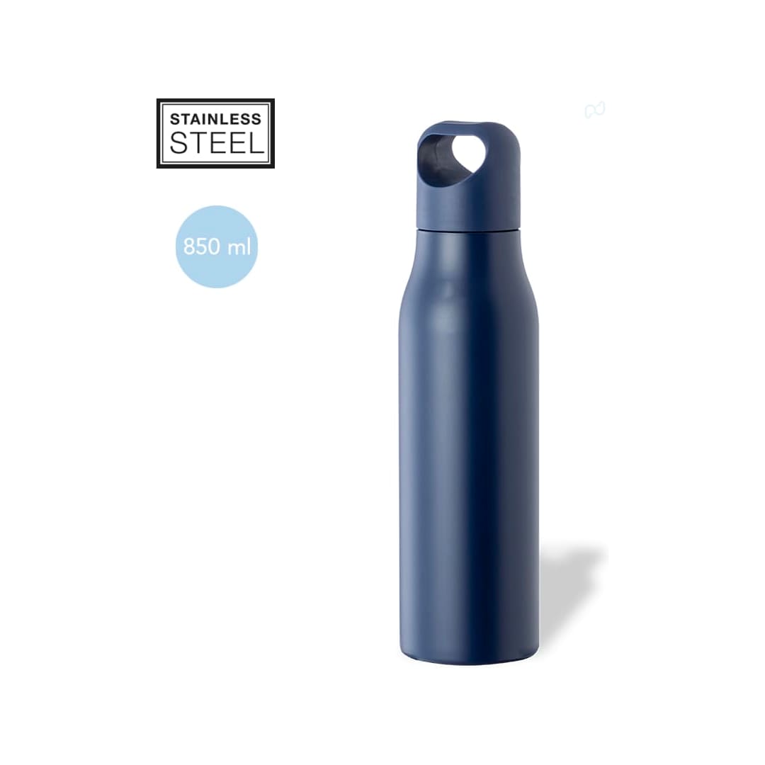 A drink bottle in navy blue, made of stainless steel, with a capacity of 850 ml and a sleek design. Tocker Bottle - Image 1