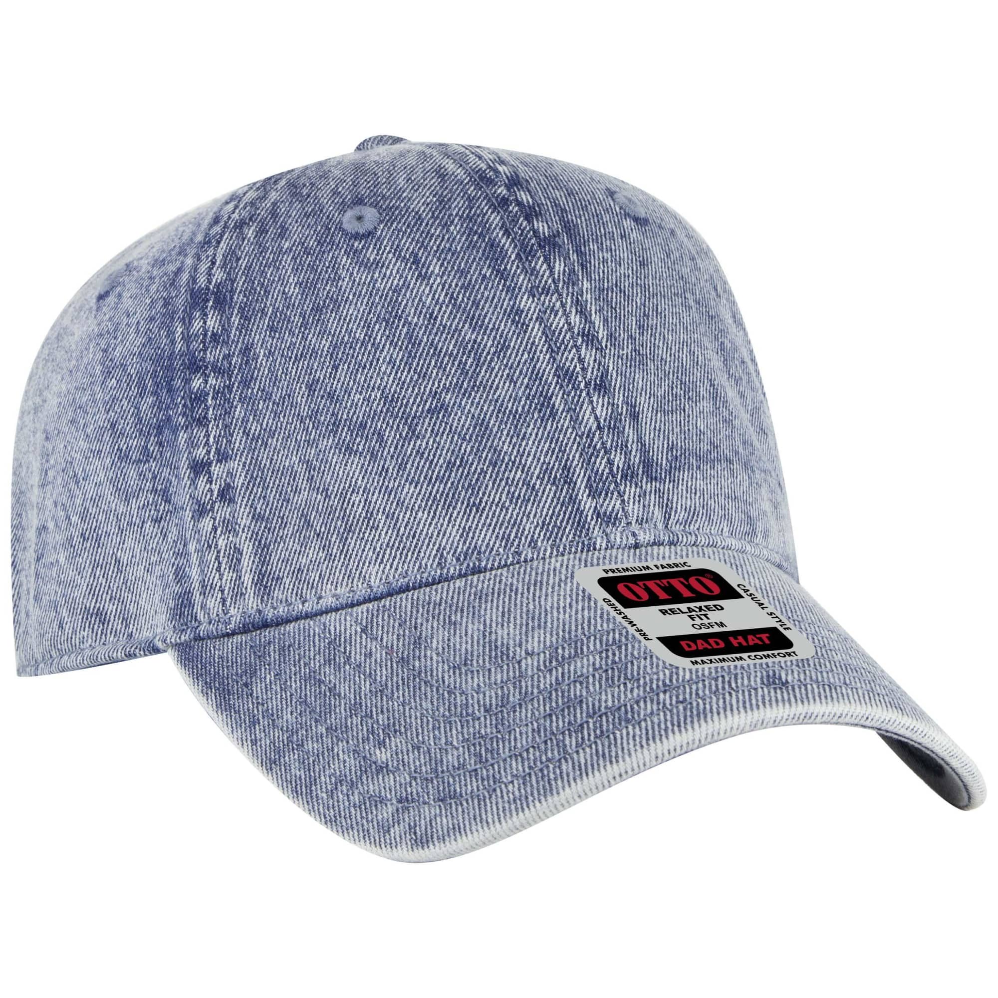 A light blue denim-style dad cap with a low profile and a branded label on the front. 6 Panel Low Profile Dad Cap - Image 1