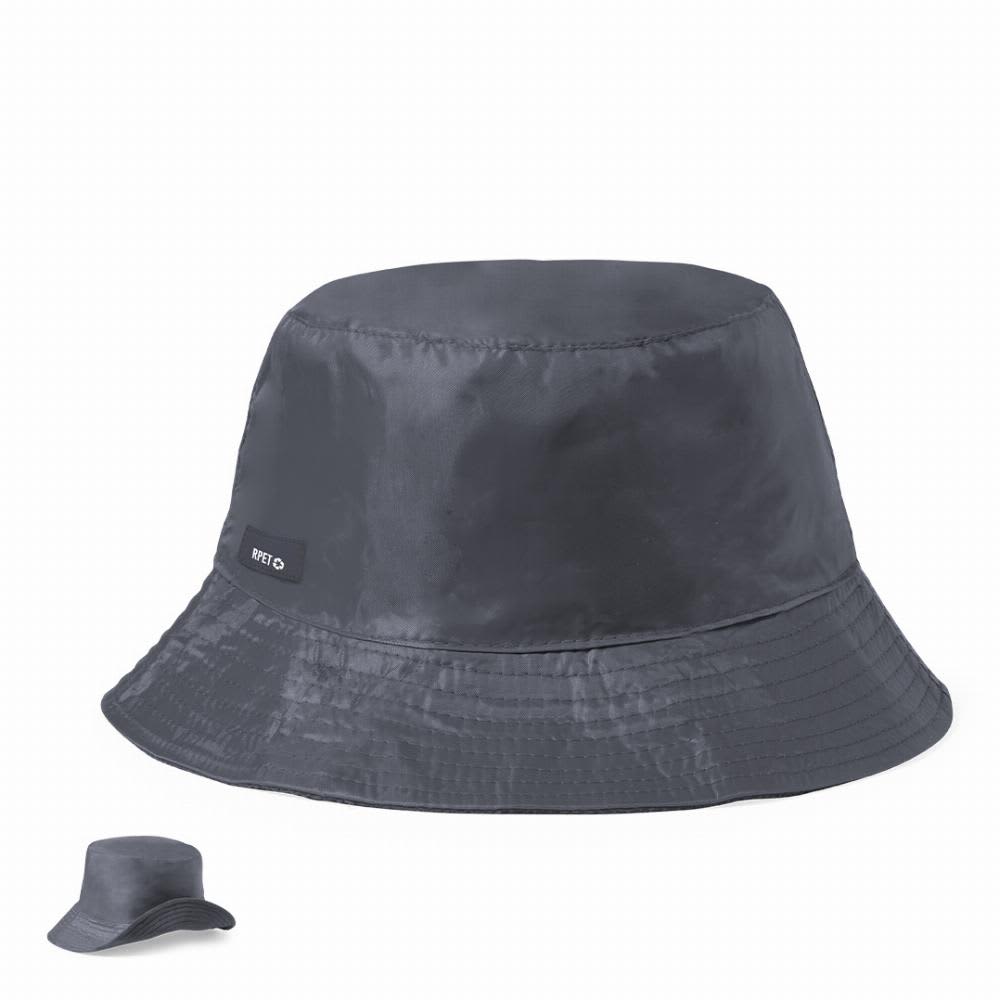 A bucket hat in dark grey, featuring a small logo, with a wide brim and a smooth finish. Skix - Image 1