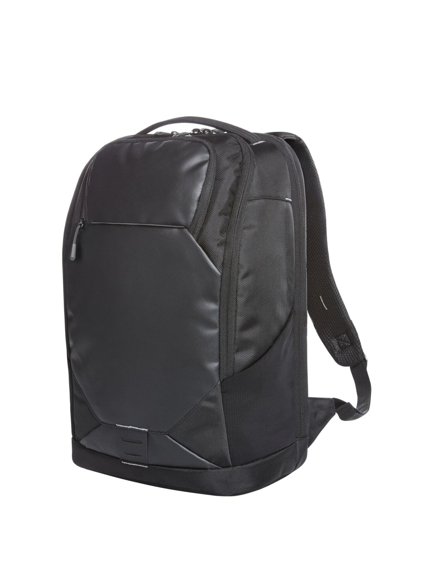 A black laptop backpack with a sleek design, featuring padded straps and a durable exterior. It includes a logo. Hashtag Notebook Backpack - Image 1