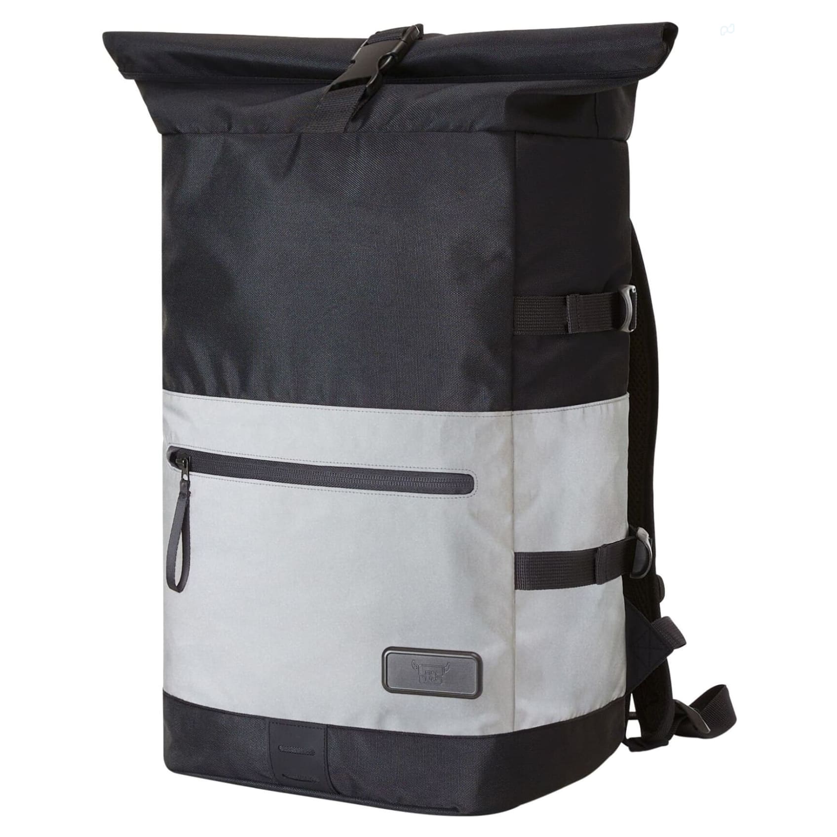 A laptop backpack in black and grey, featuring a roll-top closure, adjustable straps, and a front zip pocket. Reflex Notebook Backpack L - Image 1