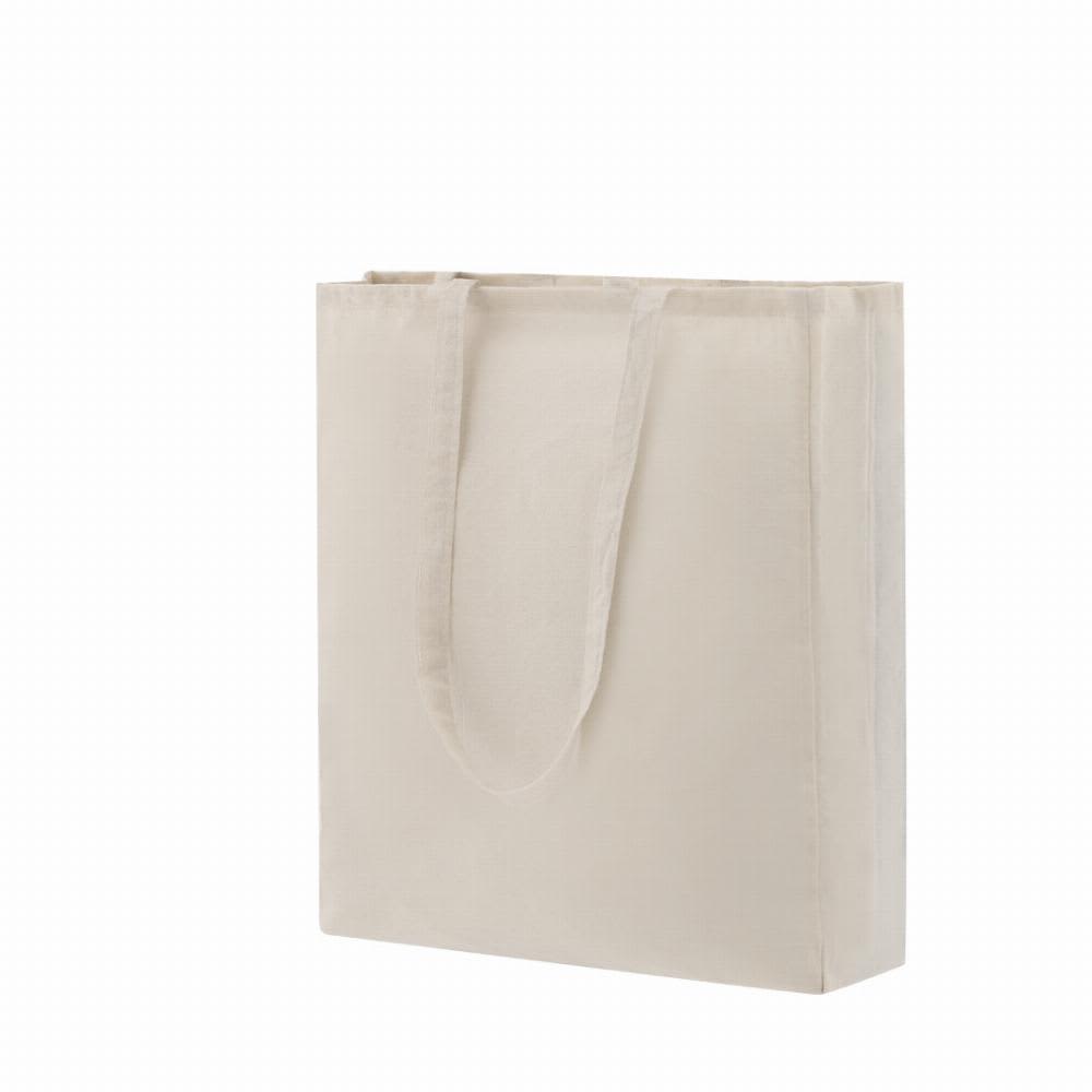 A tote bag in a neutral beige colour with two long handles and a minimalist design. It features a logo on one side. Dongay - Image 1