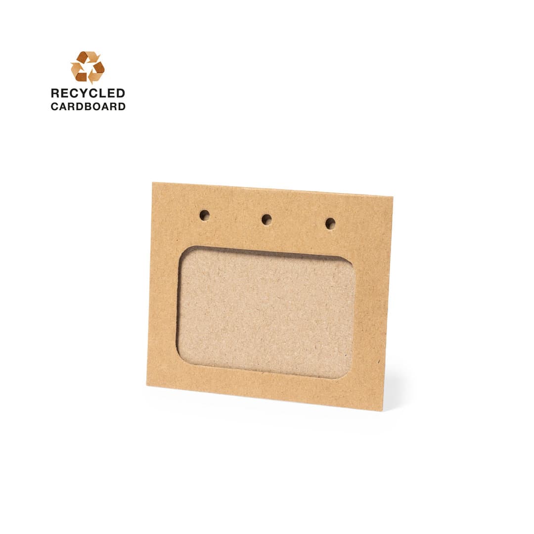 A brown recycled cardboard name badge holder with a clear display area and three holes for attachment. Tures Id Badge - Image 1