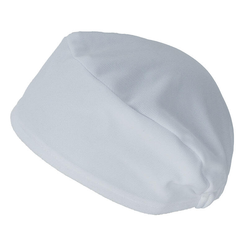 A white bandana with a smooth, fitted design and a slight sheen. Includes branding on the side. Nettuno Bandana - Image 1