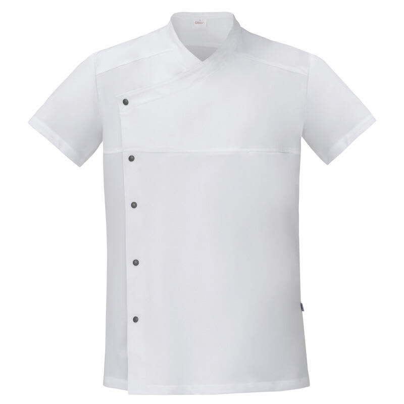 A white tunic with short sleeves and a wrap design, featuring a button detail on the front. Lapo Tunic - Image 1