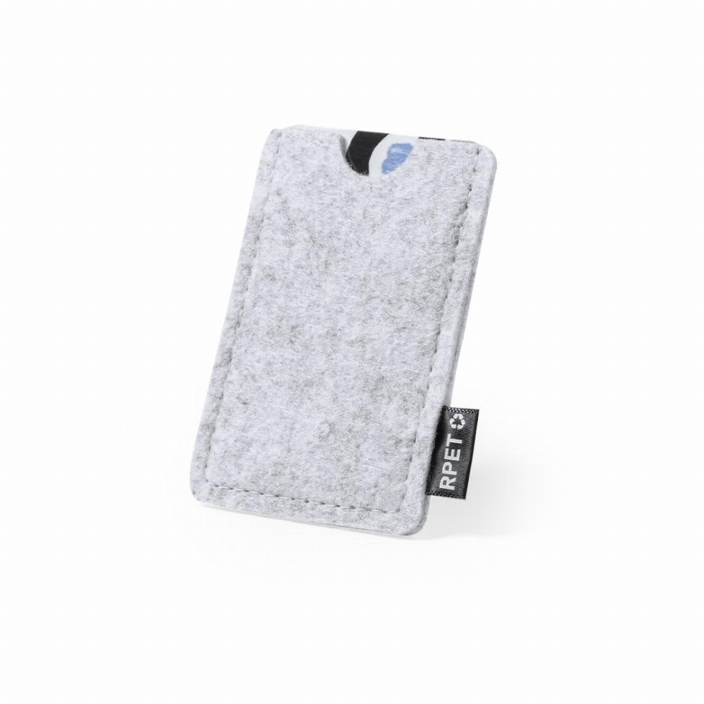 A grey felt card holder with a pocket for cards, featuring a small brand tag. Habirok - Image 1