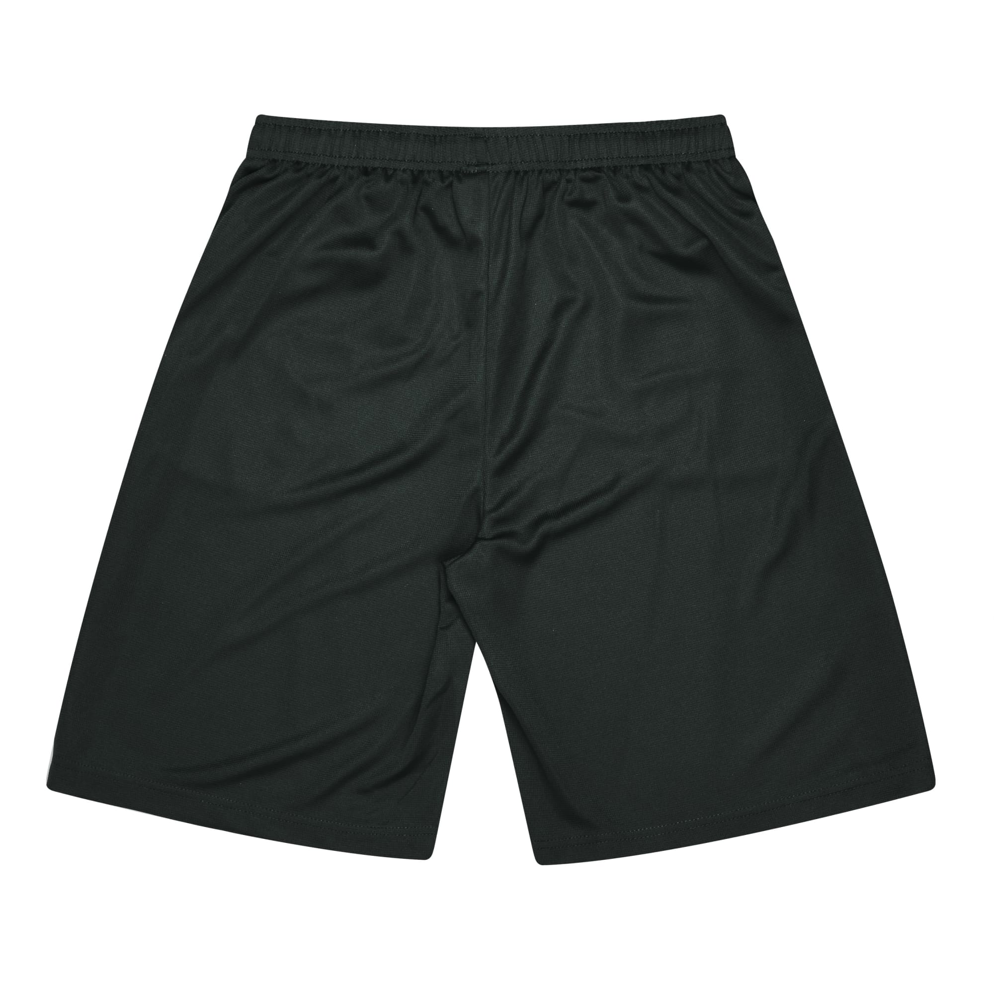 Sports shorts for kids in dark green, featuring an elastic waistband and a simple design. Contains a logo. SPORTS SHORT MENS SHORTS RUNOUT - Image 1