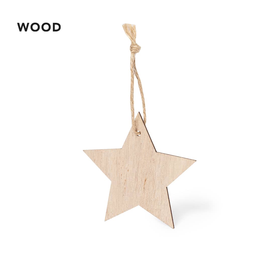 A wooden star decoration with a natural finish, featuring a twine loop for hanging. Fultom Christmas Decoration - Image 1