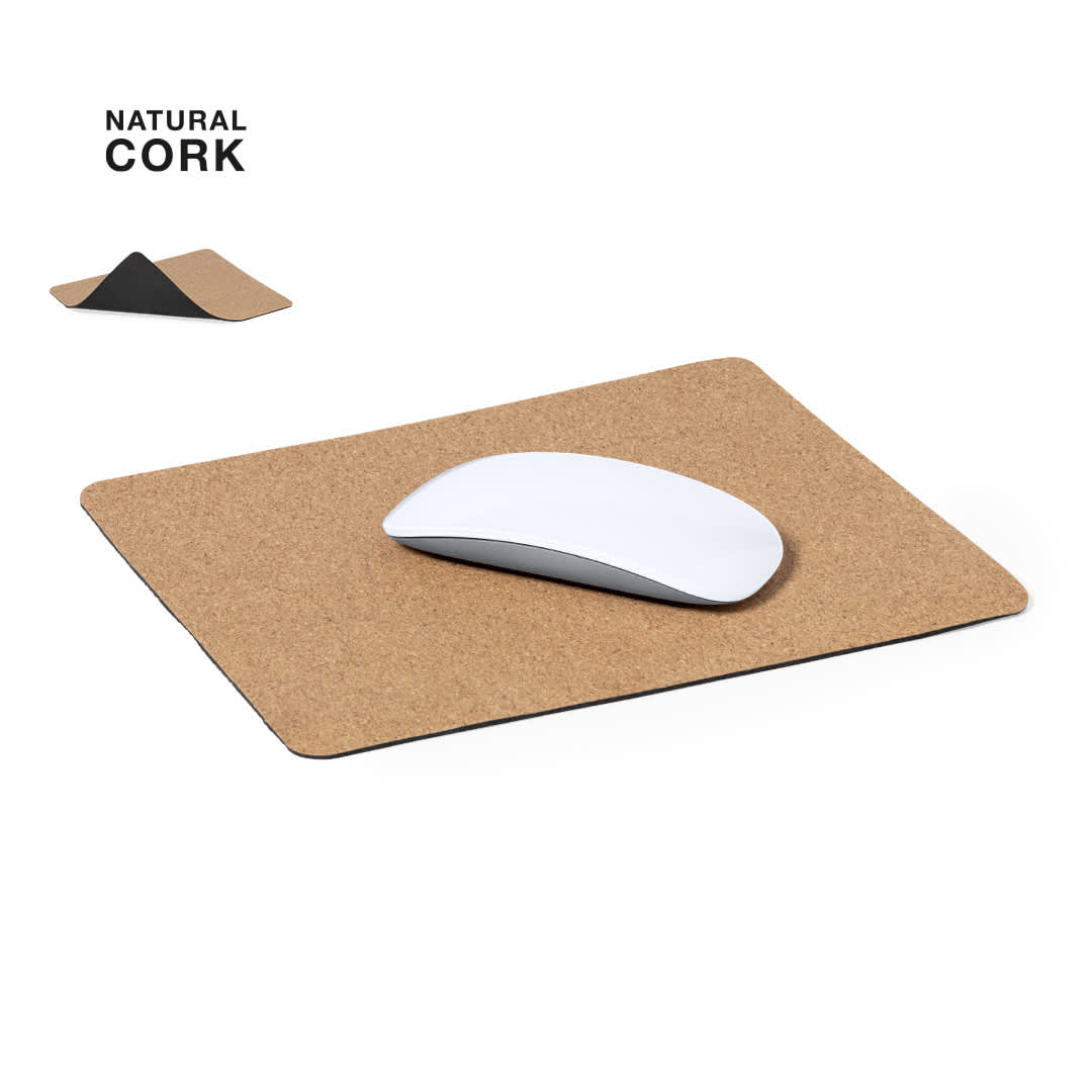 A mouse pad made of natural cork with a smooth surface, featuring a white computer mouse resting on it. Tonya - Image 1