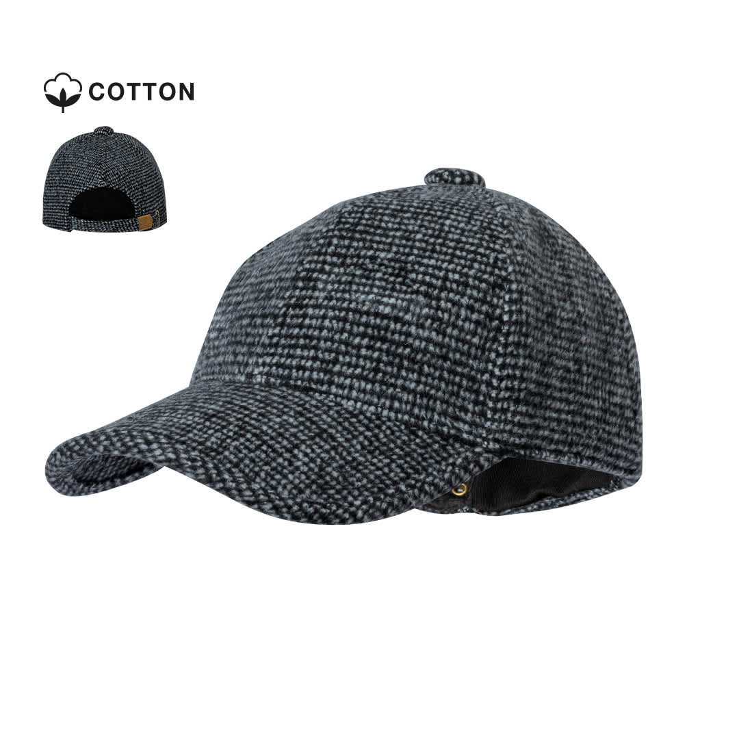 A grey, textured cap with a curved brim and a small logo on the side. Made of cotton fabric. Prody Cap - Image 1