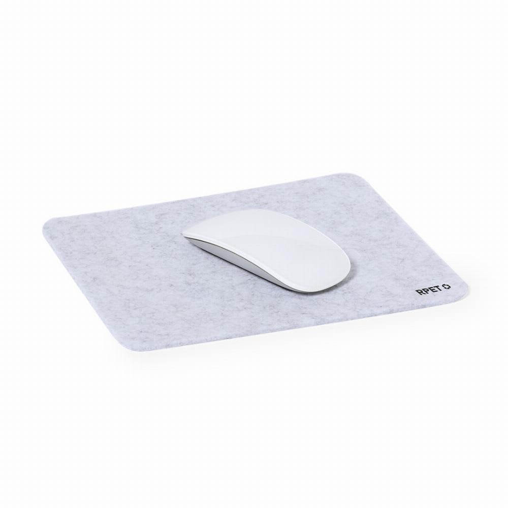 A mouse pad featuring a light grey surface with a white computer mouse placed on top. Lena - Image 1