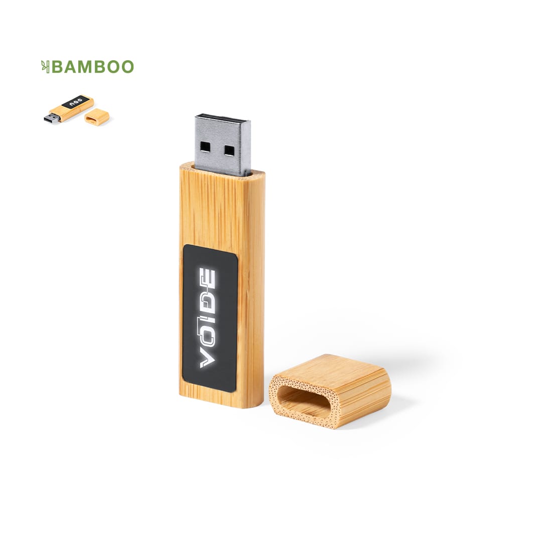 A bamboo-themed 16GB USB flash drive with a removable cap and a logo on its surface. Afroks 16GB USB Memory - Image 1