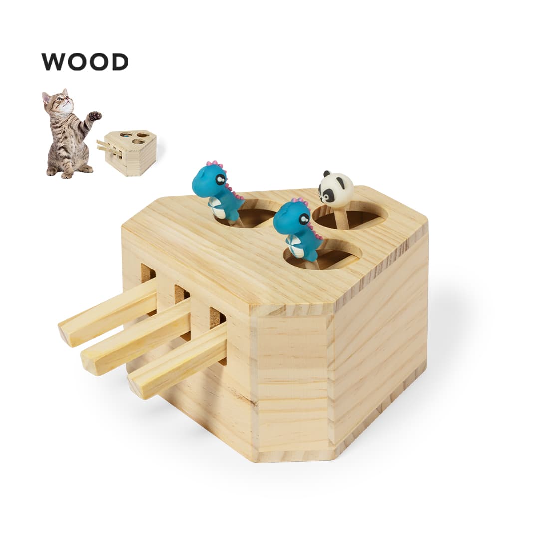 A wooden toy block featuring colourful animal figurines and pegs, designed for engaging play. It includes a brand logo. Kesel Pets Game - Image 1