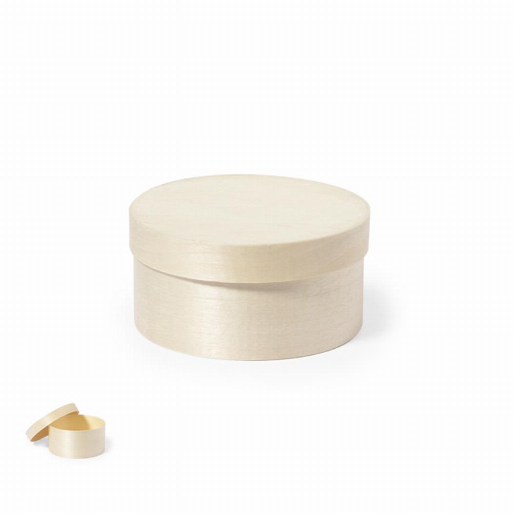 A round cream-coloured box with a removable lid, featuring a smaller matching lid beside it. Abedi - Image 1