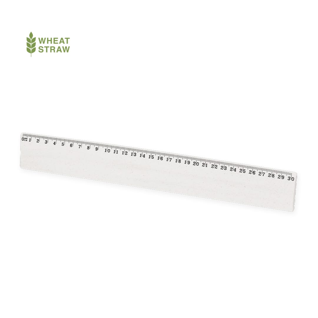 A transparent ruler made from wheat straw, marked with measurements in centimetres and inches, featuring a logo. Nixora Ruler - Image 1